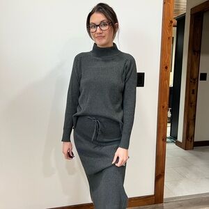 Chic Gray Knit Sweater and Skirt Set